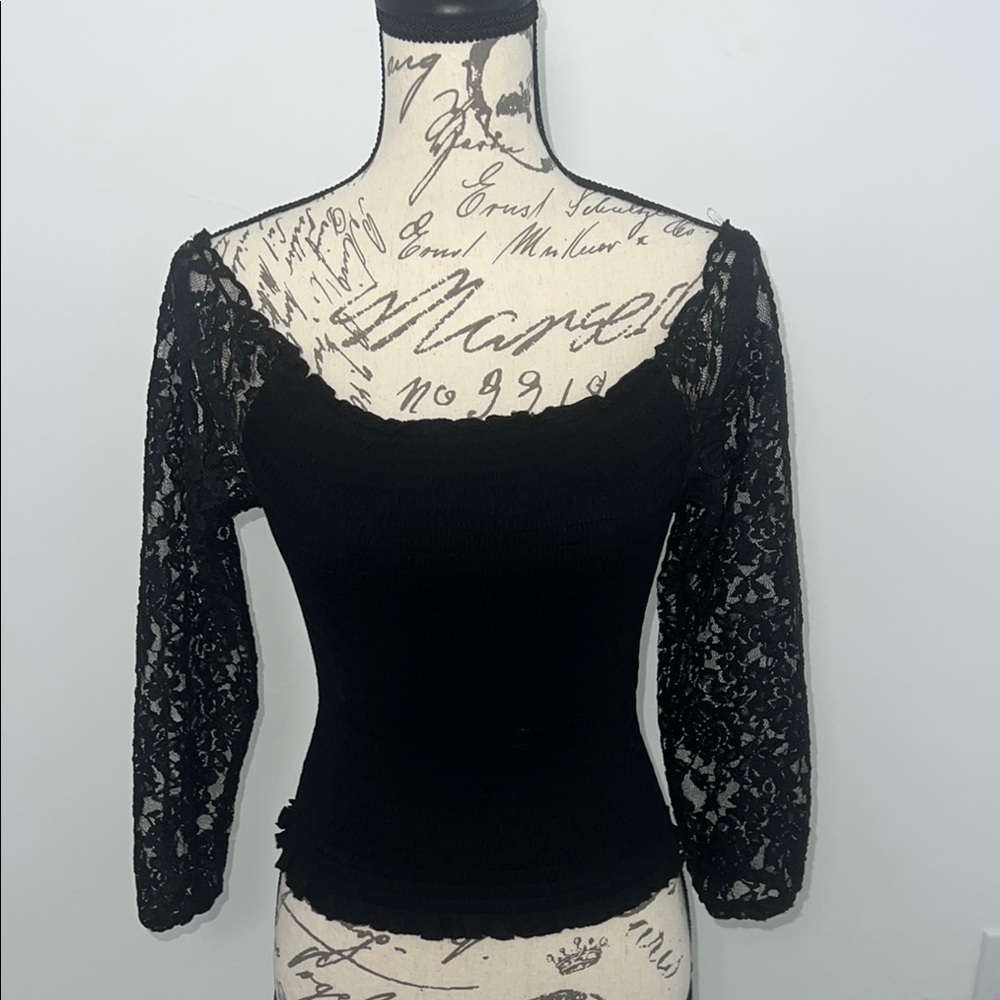 Elegant Black Lace Sleeve Top